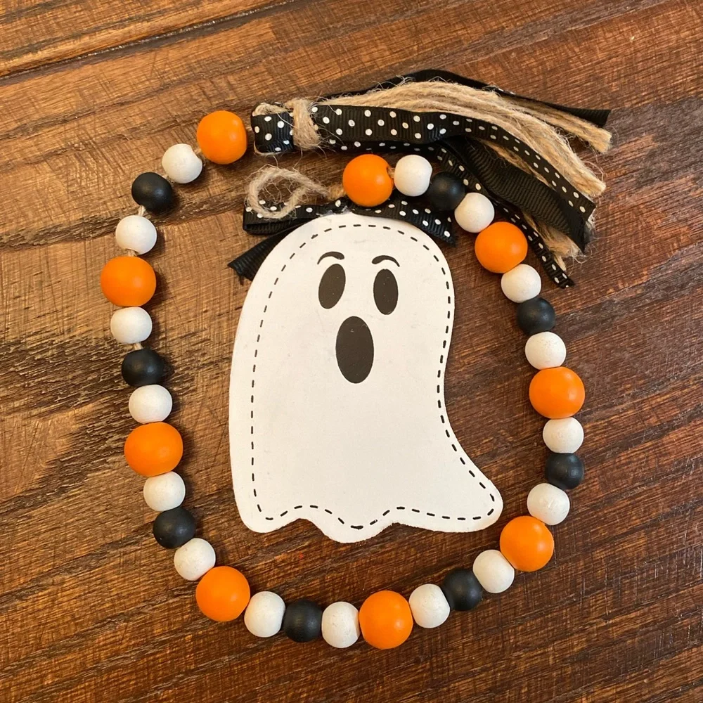Halloween Beaded Garland Set Of 3, Candy Corn, Ghost & Jack-O-Lantern Garland